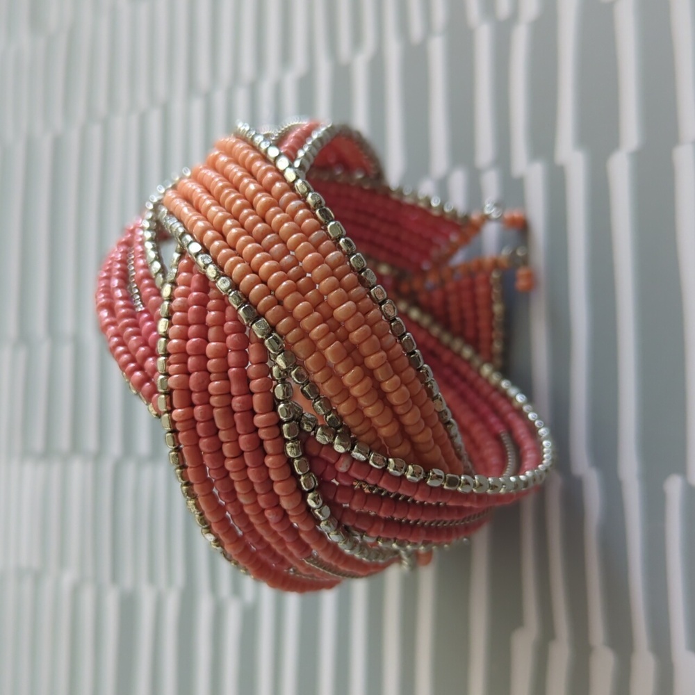 Pink Beaded Cuff Bracelet